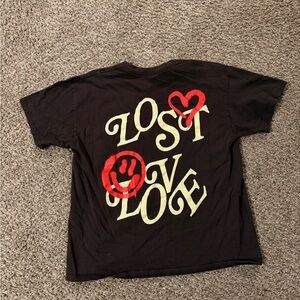 Black Graphic Tee with Red and White Accents